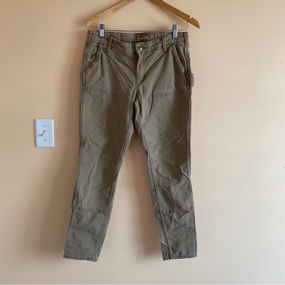 Carhartt Rugged Flex Mid Rise Slim Fit Waistband Canvas Work Pants Tan Size 10 - Picture 2 of 13